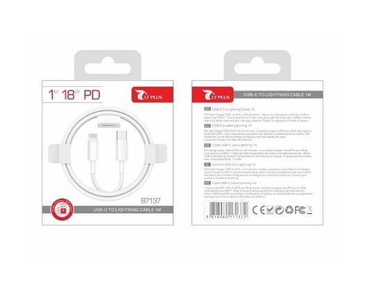 CABO DE DADOS / CARREGAMENTO TYPE-C IPHONE LT PLUS B7137  BRANCO